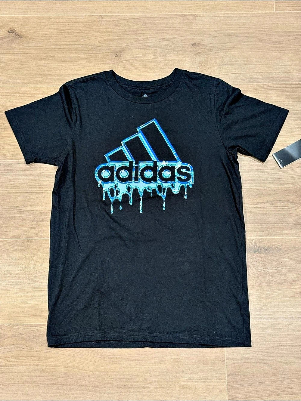 adidas Chrome Drip Logo Tee Boys Size 6 Black & Blue